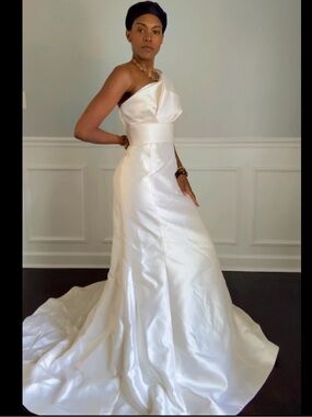 Amsale Hampton Silk One-Shoulder Trumpet Wedding Dress